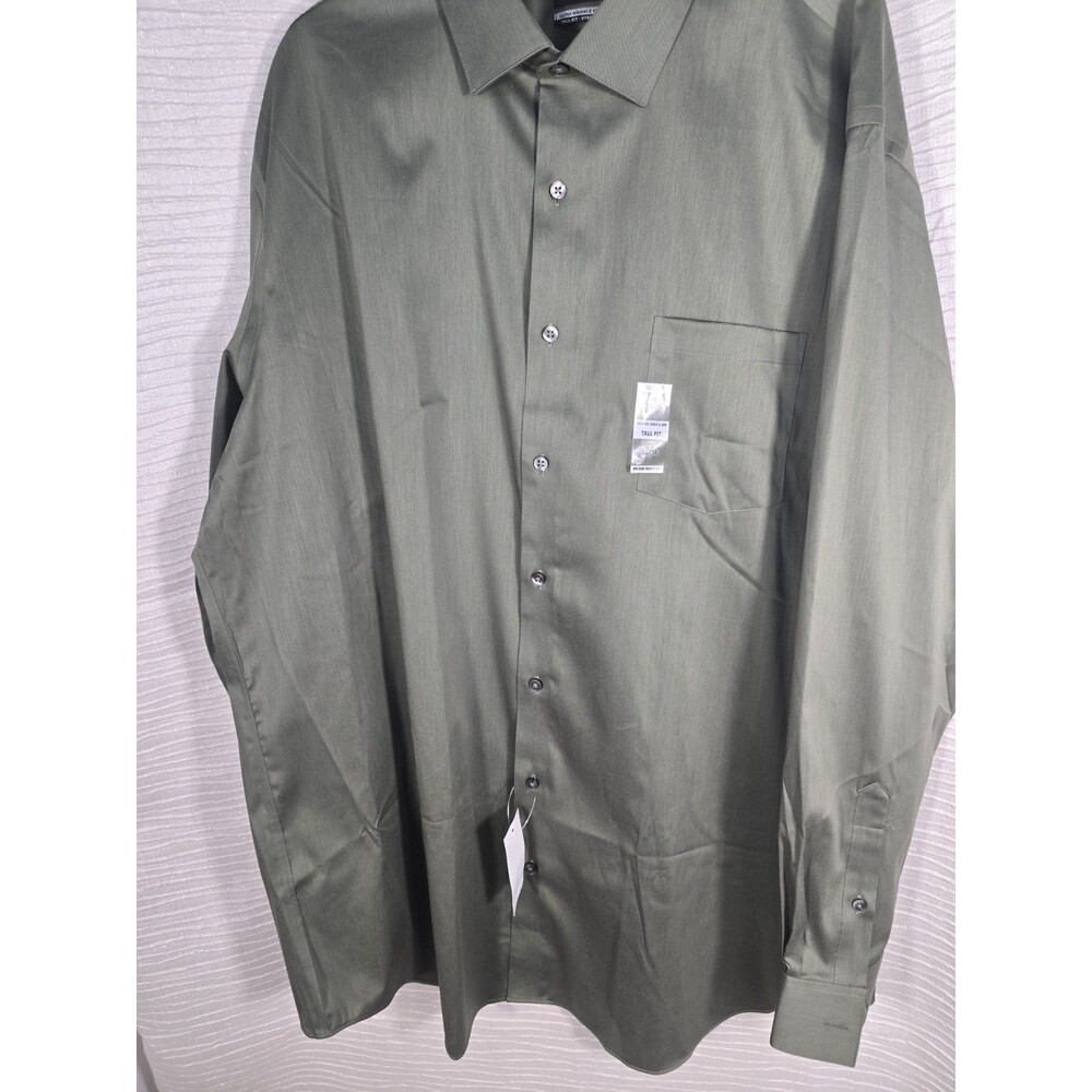 Van Heusen Dress Shirt Men's 35/36(18) Gray Polyester Long Sleeve Classic Formal